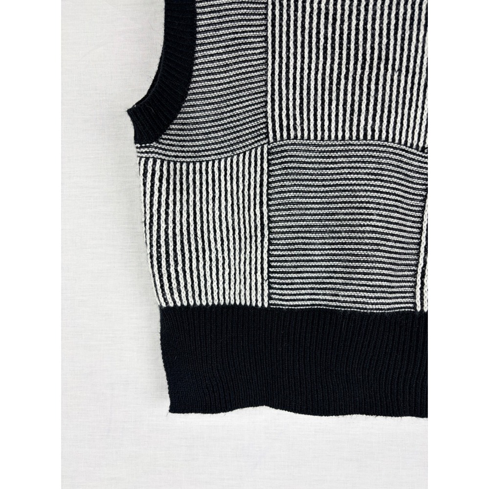 SHEIN Black White Geometric Patchwork Knit Sweater Vest V-Neck Striped Small - Picture 10 of 14